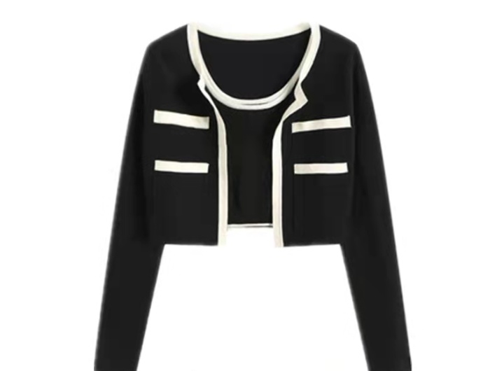 Sling autumn knitted vest fashion slim short tops 2pcs set