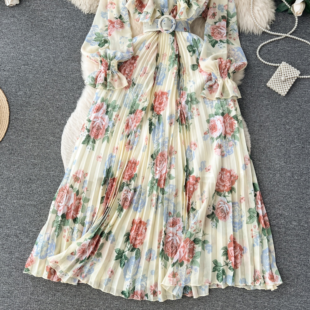 Sweet long autumn vacation printing dress for women
