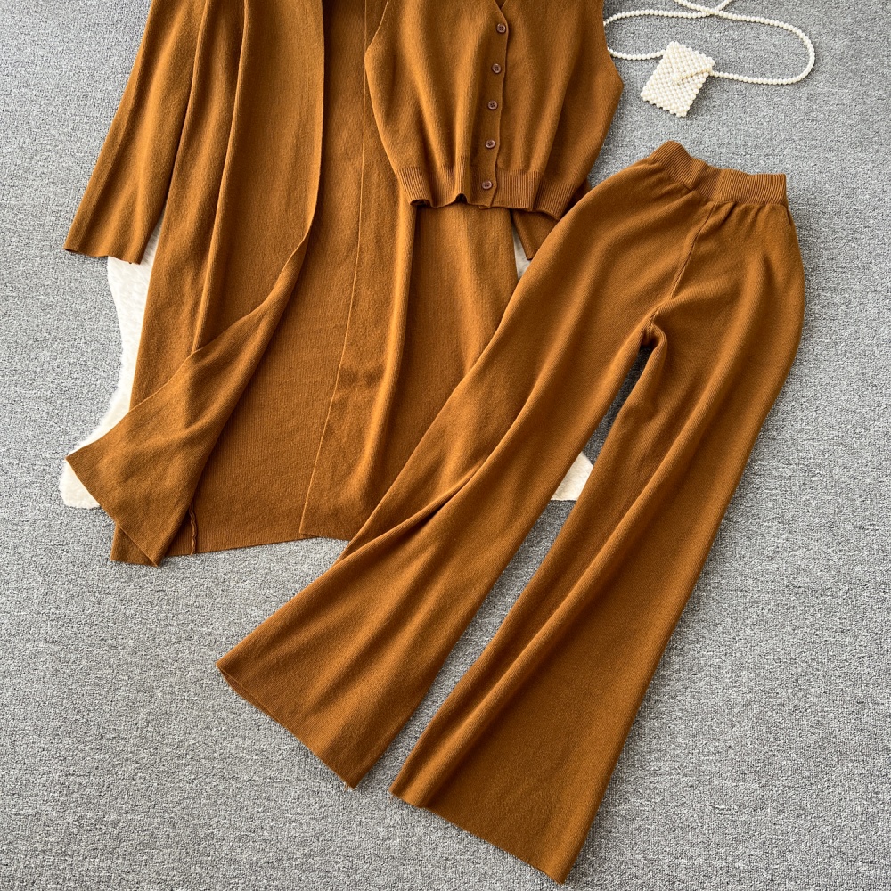 Lazy sweater all-match cardigan 3pcs set for women