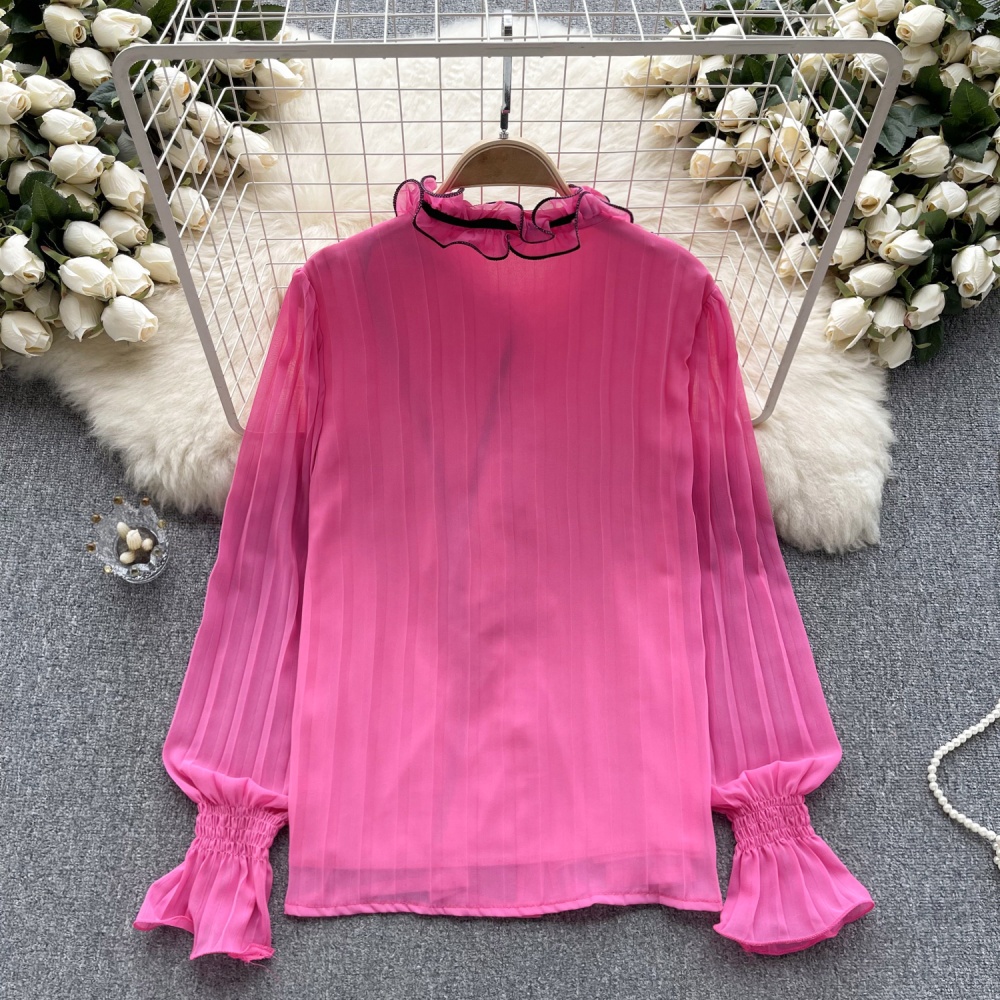 Wood ear collar show young chiffon shirt crimp tops for women