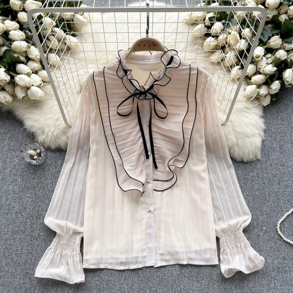 Wood ear collar show young chiffon shirt crimp tops for women