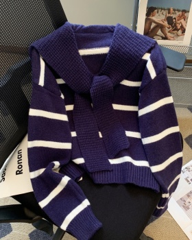 Stripe Pseudo-two sweater show young college style shawl