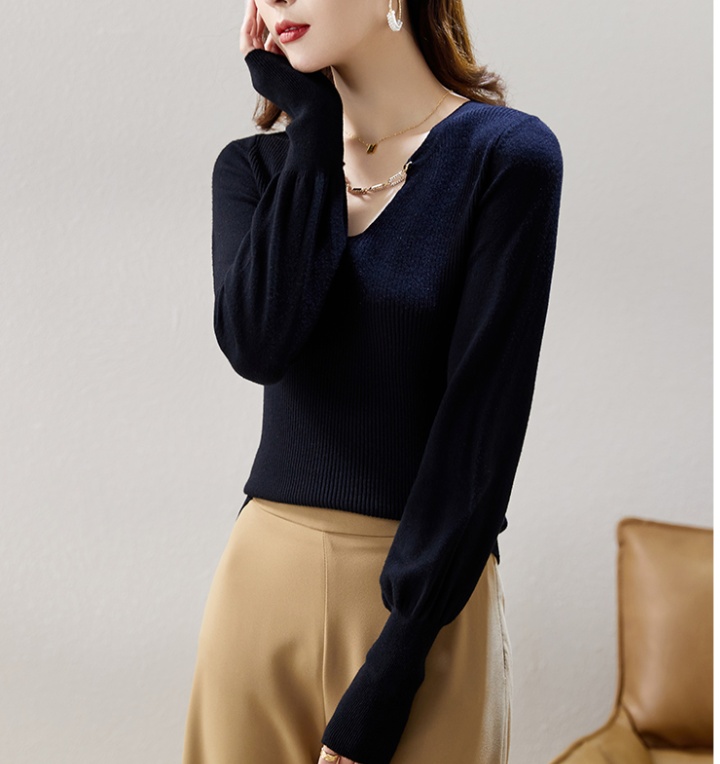 Knitted Western style small shirt V-neck long sleeve tops