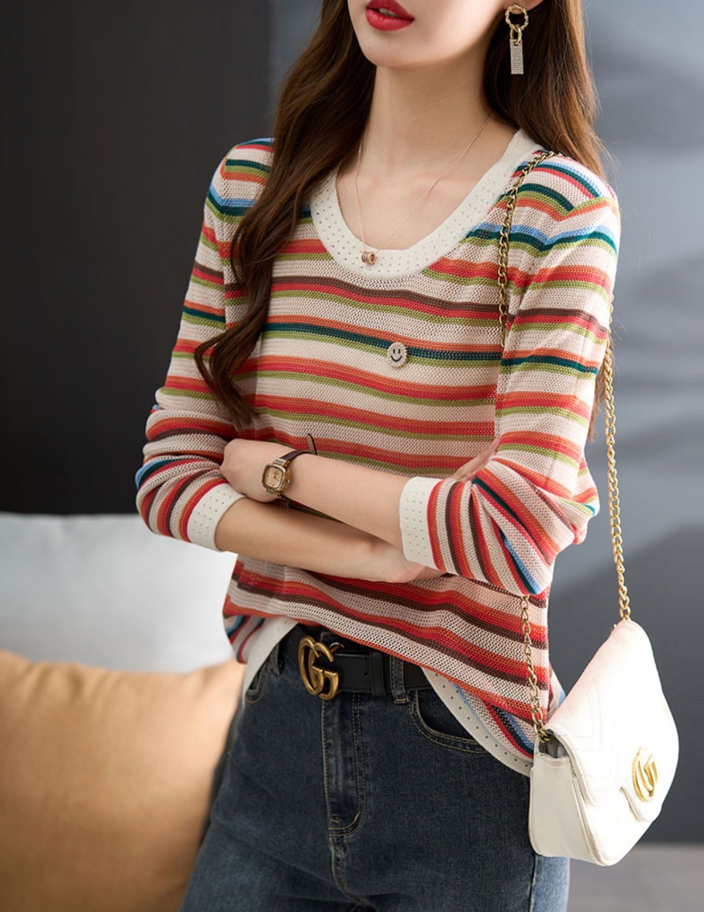 Stripe bottoming shirt unique sweater for women