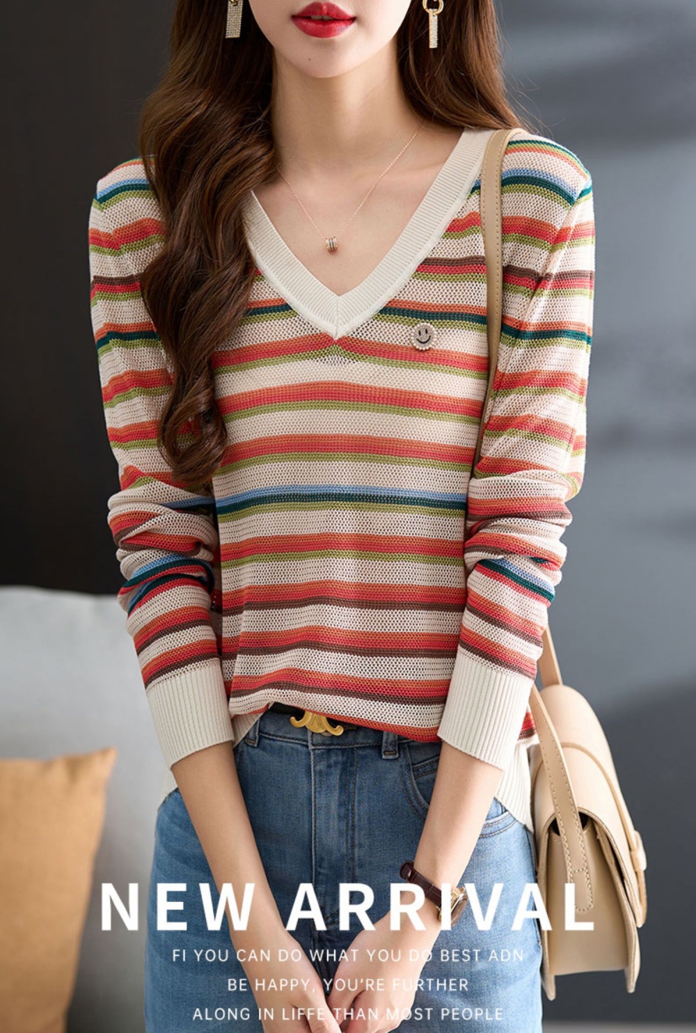 Stripe bottoming shirt unique sweater for women