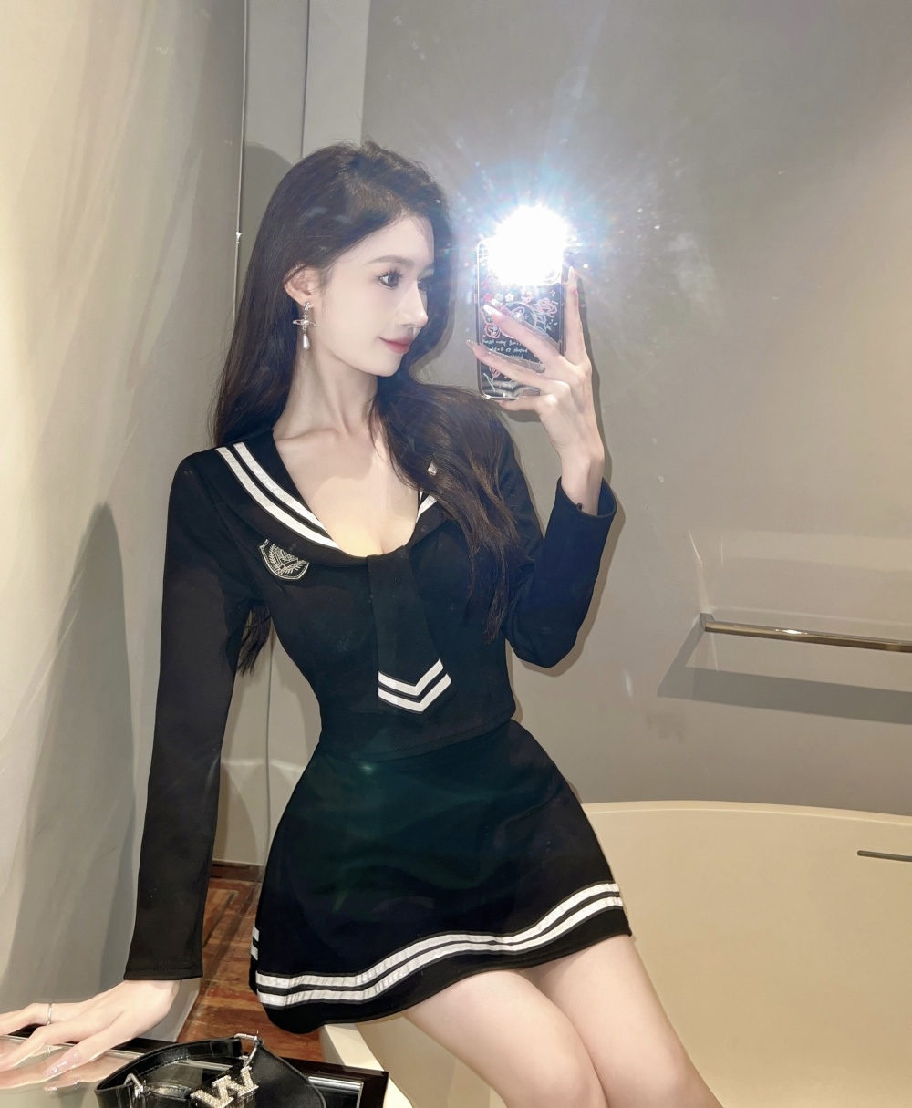 Long sleeve sexy uniform navy style skirt 2pcs set