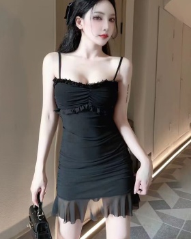 Sexy small skirt fungus gauze lace sling tight dress