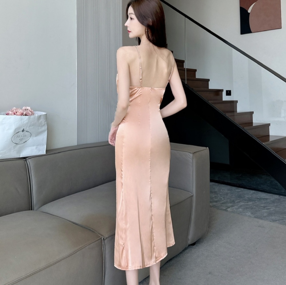 Long sexy dress satin fold formal dress