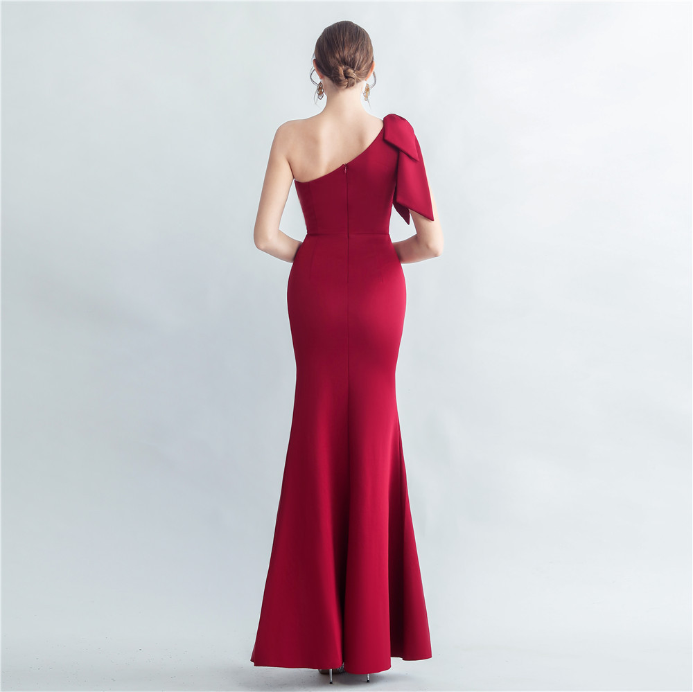 Beading rome collar lace sloping shoulder evening dress