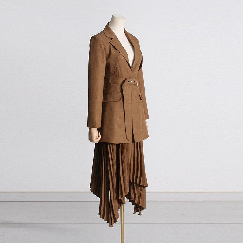 Pleated strapless waistcoat autumn tops 3pcs set for women