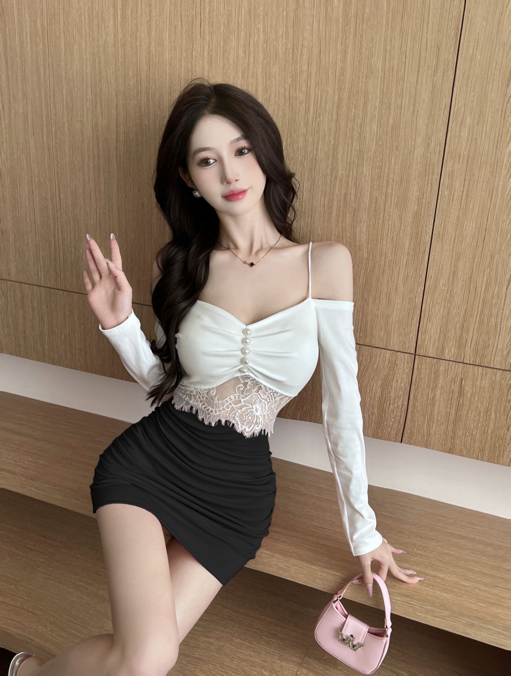 Splice strapless bottoming lace cotton sexy dress