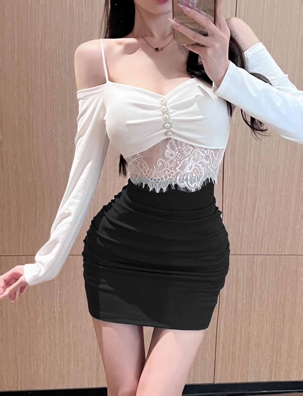 Splice strapless bottoming lace cotton sexy dress
