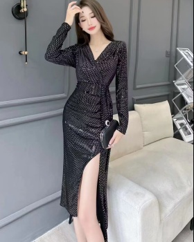 Sequins pinched waist sexy dress package hip ladies long dress