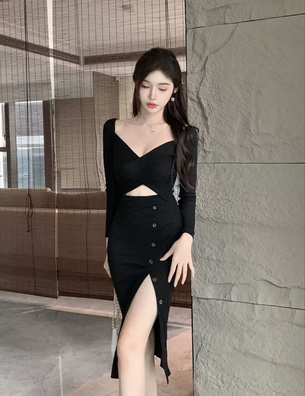 Split spicegirl black enticement short sleeve dress for women