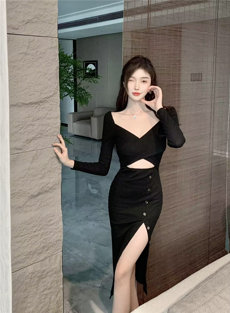 Split spicegirl black enticement short sleeve dress for women