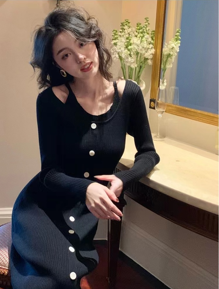 Winter single-breasted slim sexy knitted dress for women