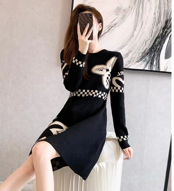 Pinched waist dress Western style sweater dress for women
