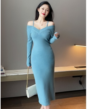 Slim knitted dress temperament long dress for women