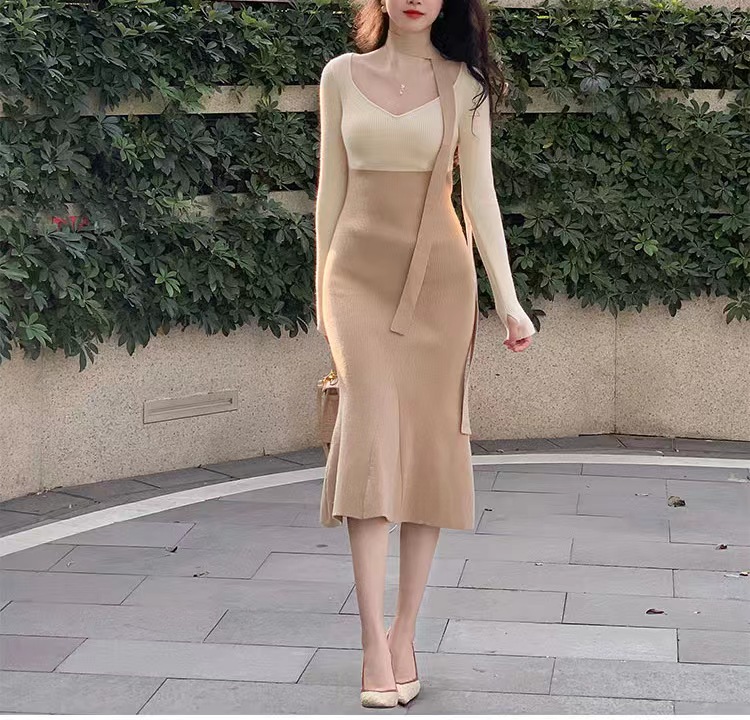 Clavicle package hip autumn and winter dress for women