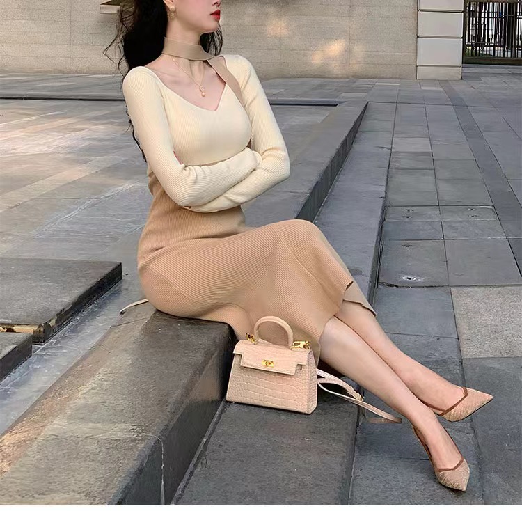 Clavicle package hip autumn and winter dress for women