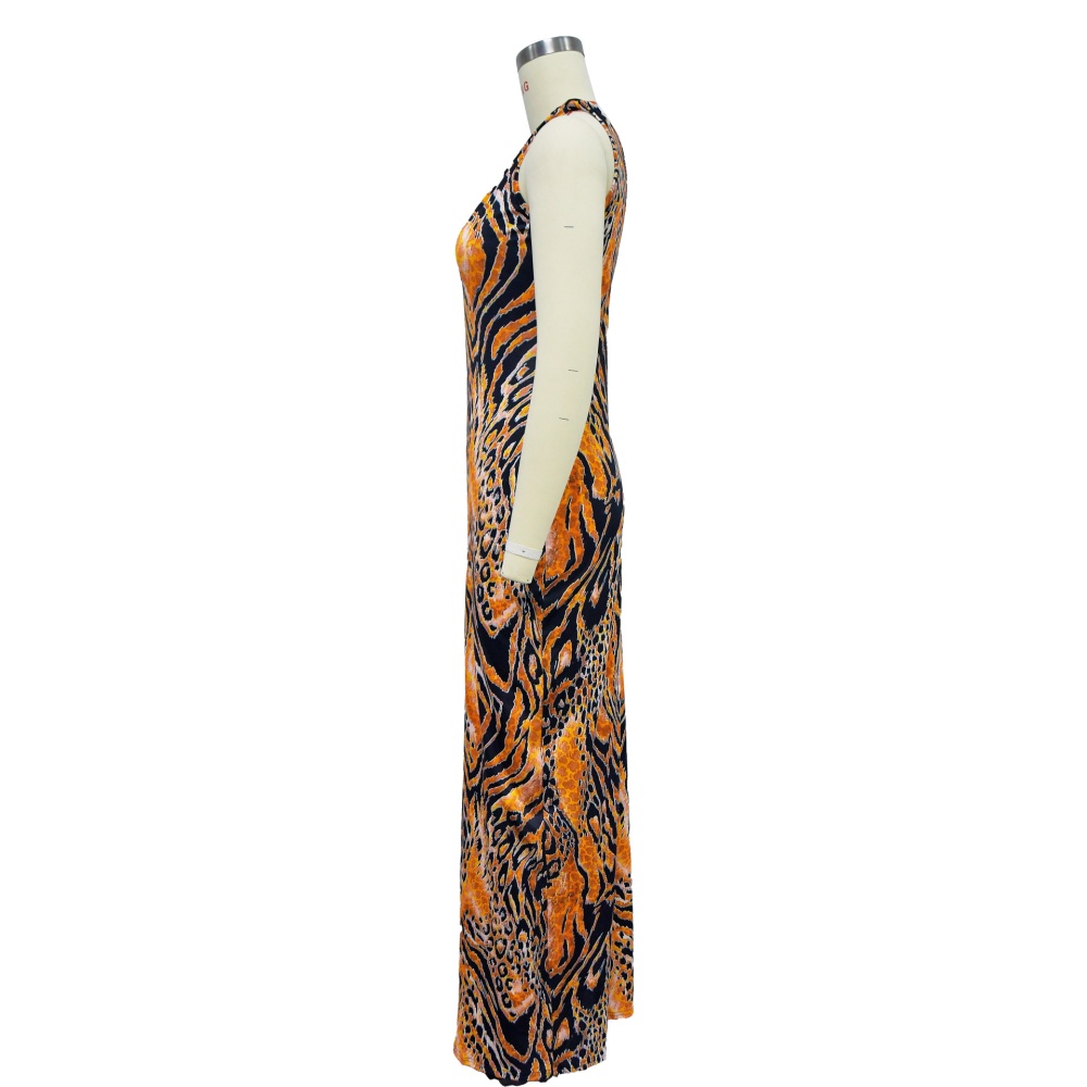 European style printing dress sleeveless long dress for women