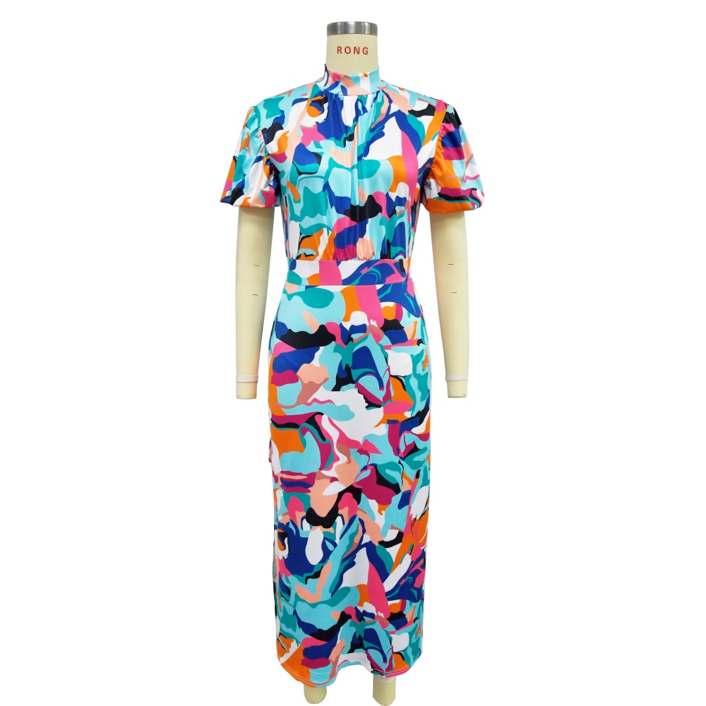 Fashion split long dress European style printing dress