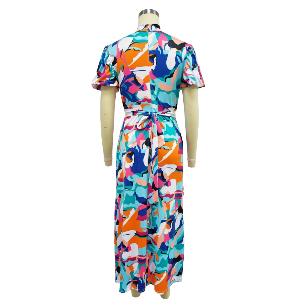 Fashion split long dress European style printing dress