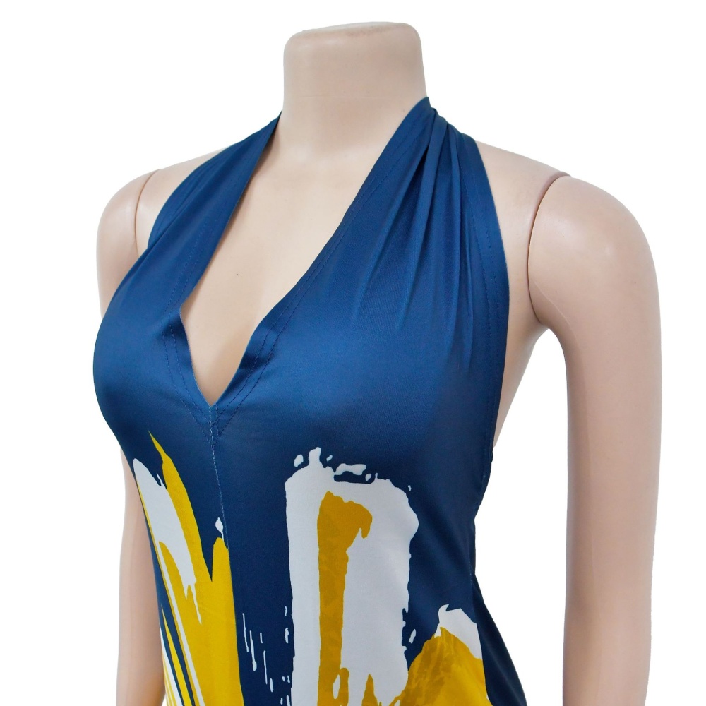 Printing European style long dress halter dress for women