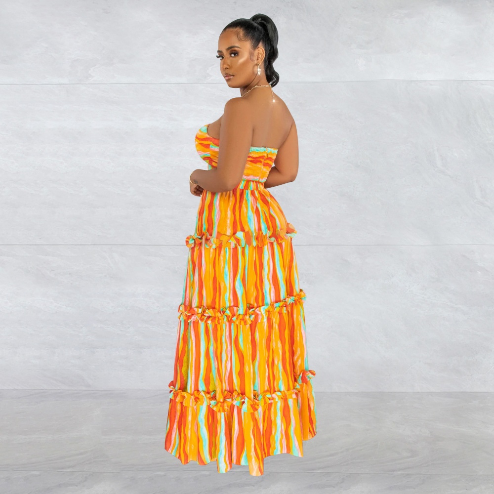 Fashion stripe long skirt 2pcs set for women