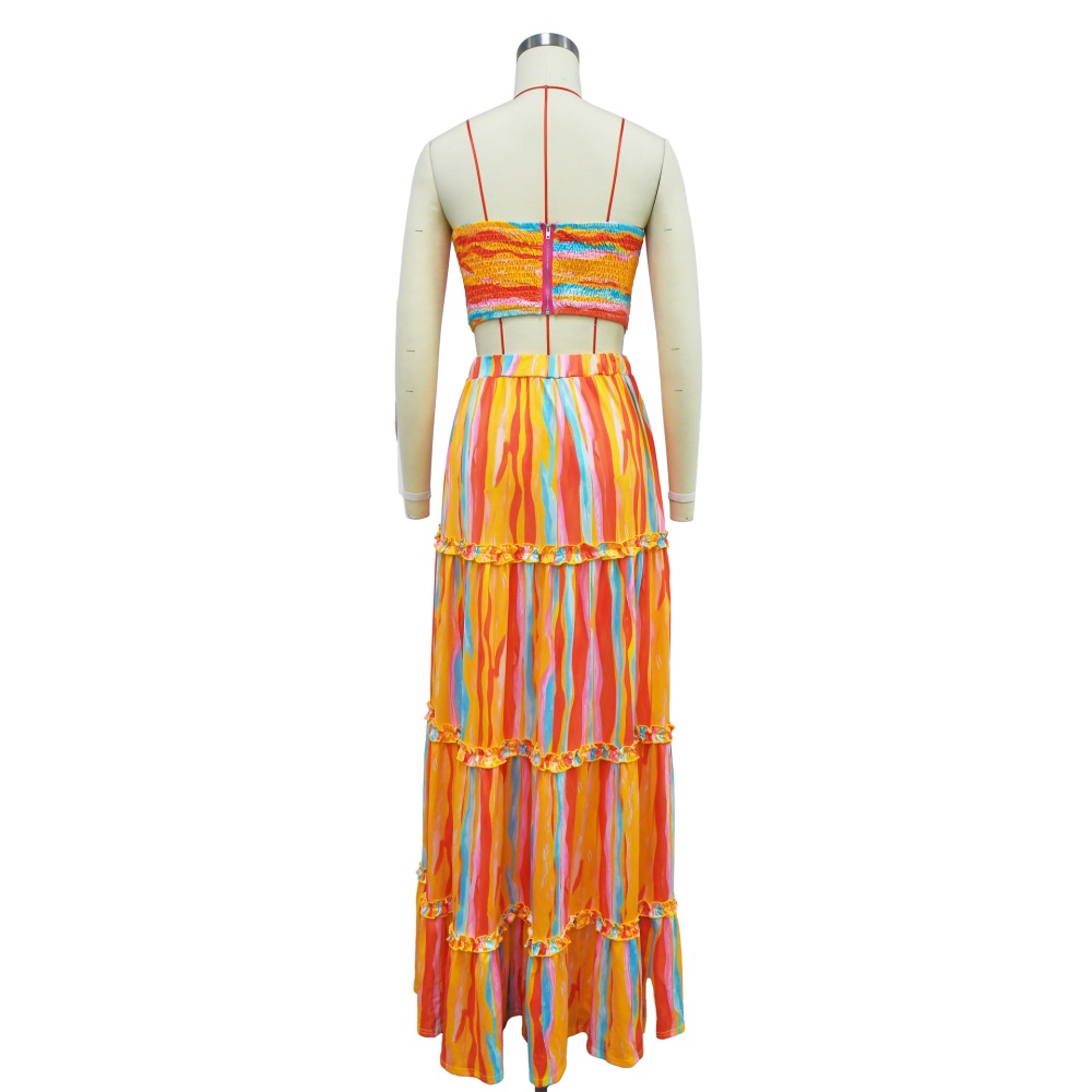 Fashion stripe long skirt 2pcs set for women