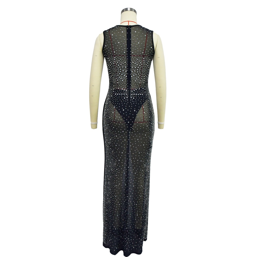 Gauze rhinestone dress fashion long dress for women