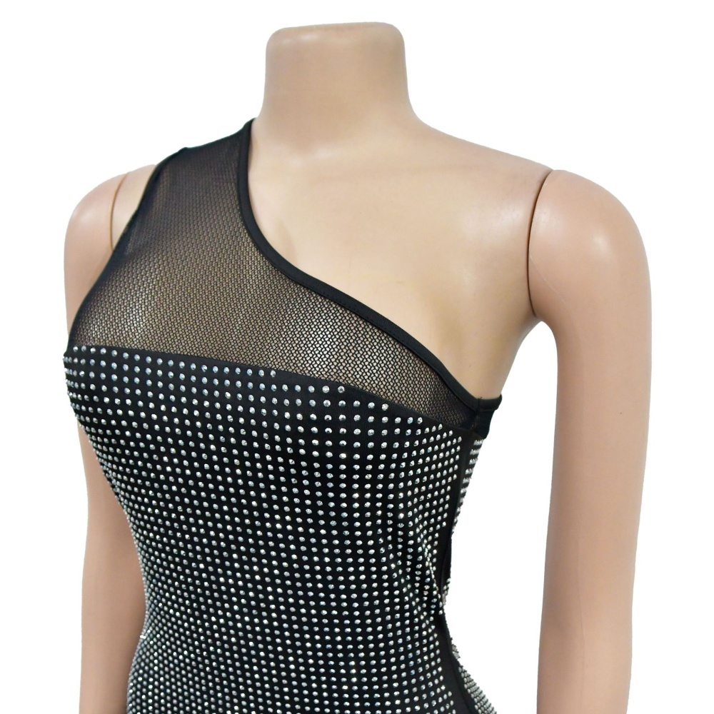 Rhinestone shoulder grid bandage fashion dress for women