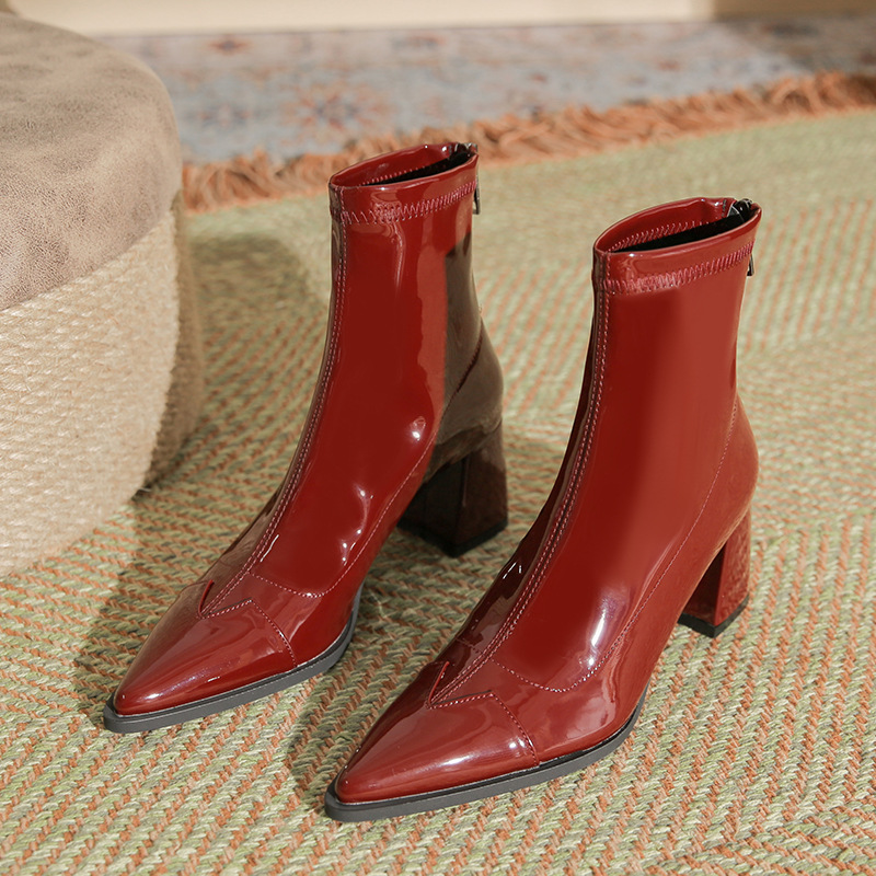 Wine-red all-match boots fashion short boots for women