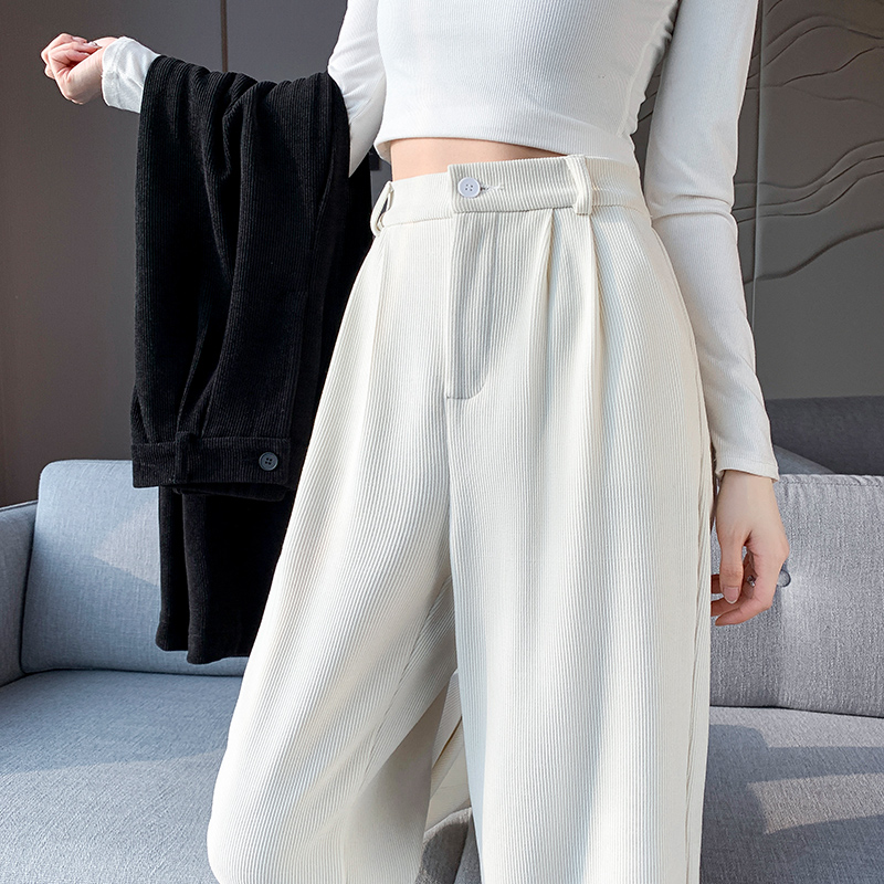 White straight pants drape wide leg pants for women