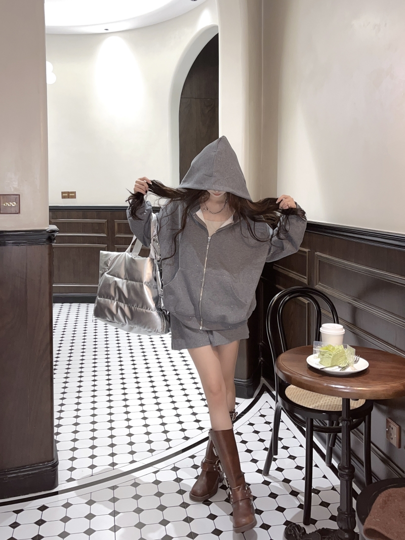 Lazy loose coat enticement hoodie 2pcs set for women