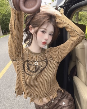 Autumn niche short tops burr long sleeve sweater for women