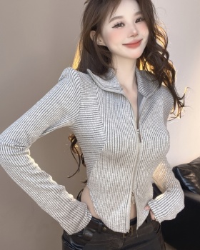 Long sleeve gray T-shirt short spicegirl tops for women