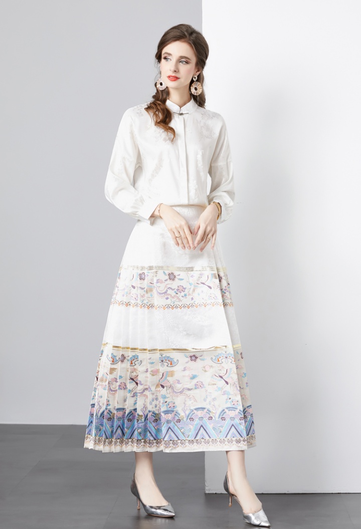 Jacquard lined tops high waist Han clothing skirt 2pcs set