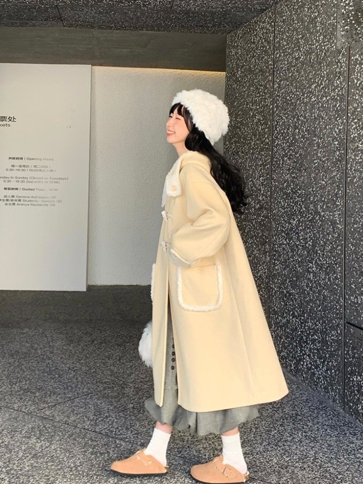 Hooded overcoat autumn and winter woolen coat for women