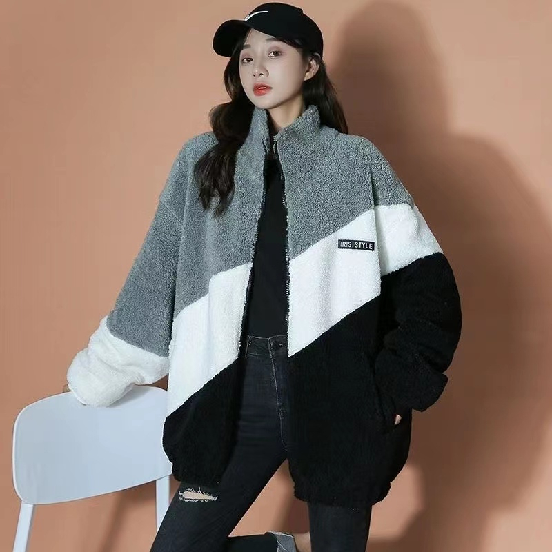 Lambs wool baseball uniforms long coat for women