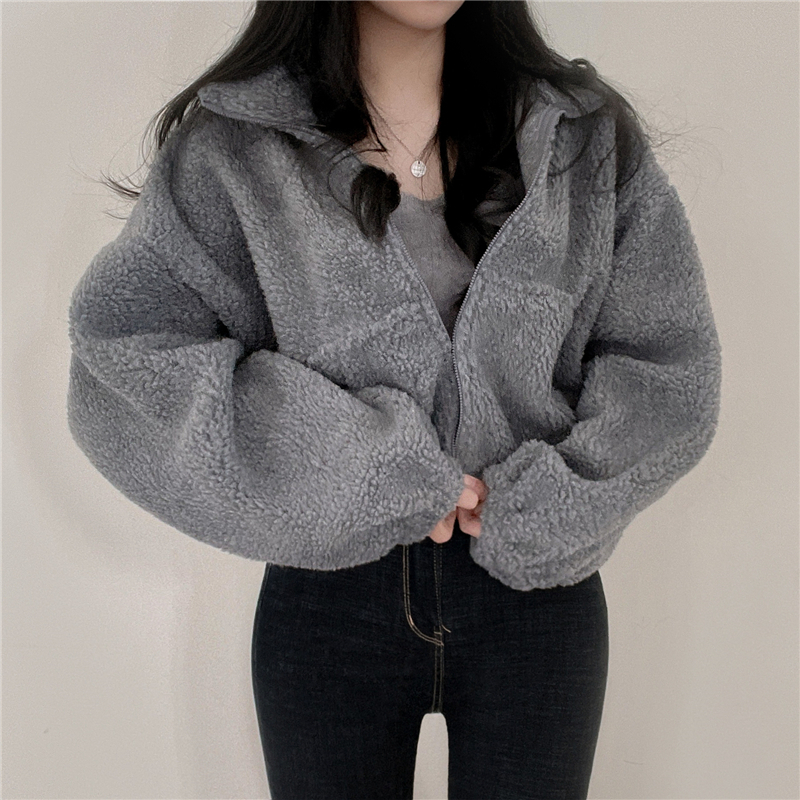 Loose zip coat lazy autumn and winter hoodie for women