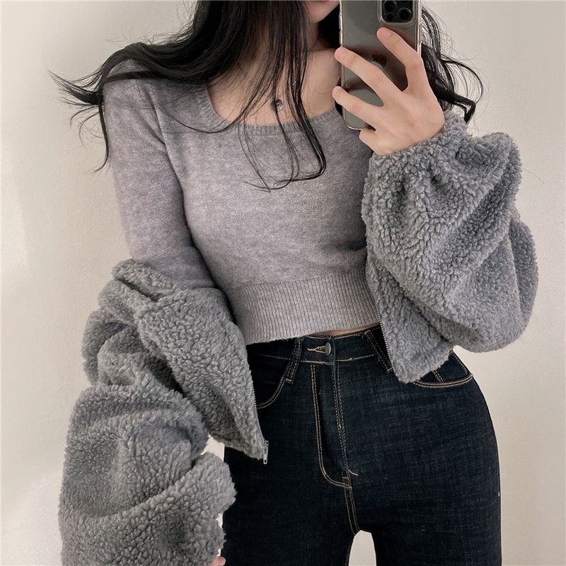 Loose zip coat lazy autumn and winter hoodie for women