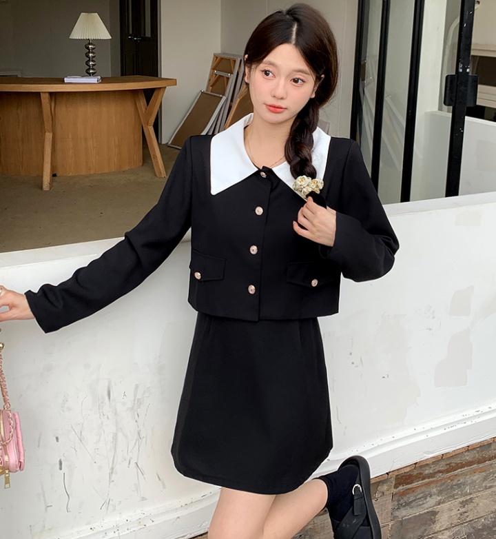Hepburn style tops fashion and elegant skirt 2pcs set