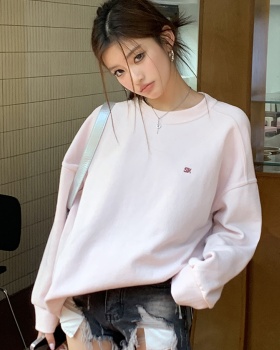 Pullover letters hoodie pink tops for women