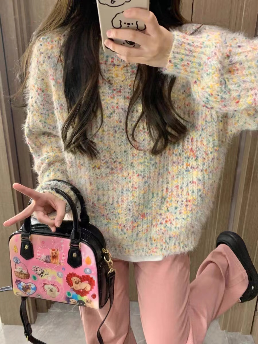Pullover rainbow sweater polka dot loose tops for women
