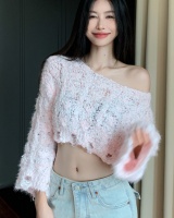 Short pullover long sleeve tops loose lazy sweater for women