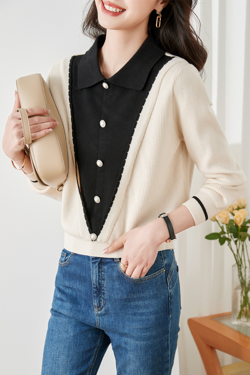 Long sleeve Pseudo-two tops slim sweater