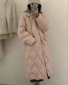 Korean style long cotton coat removable diamond wool cap