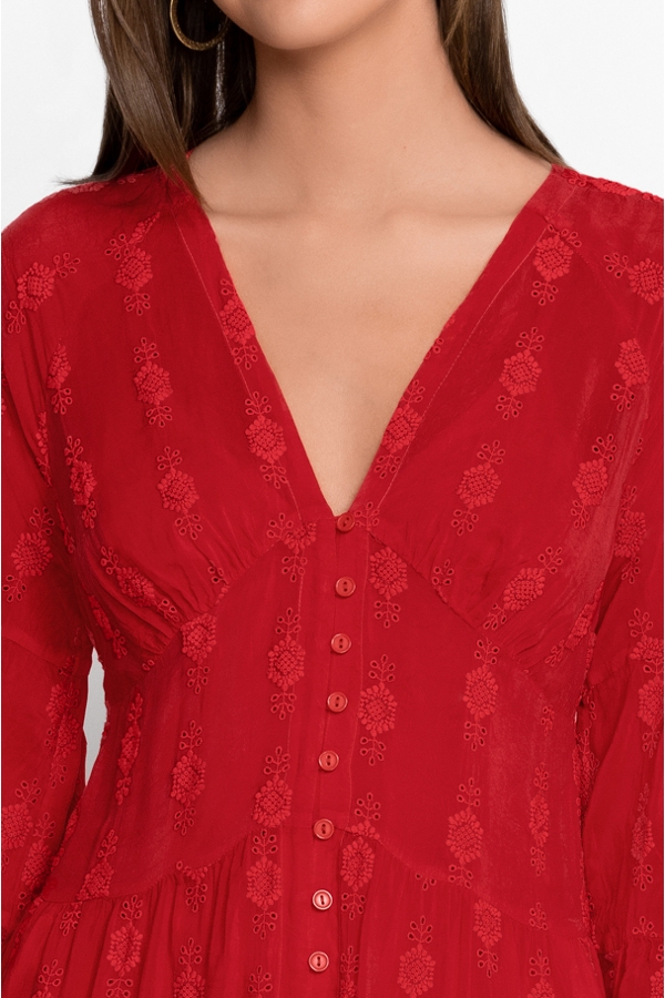 Cotton embroidered V-neck dress