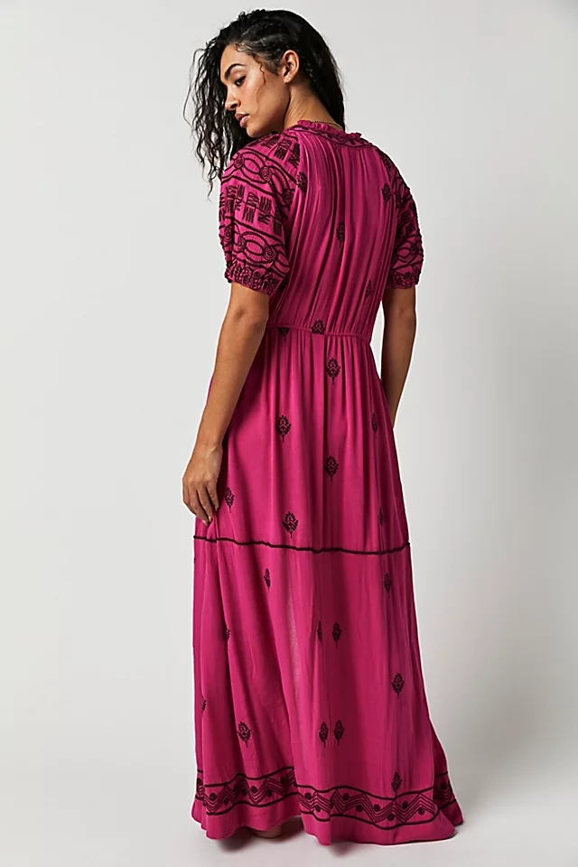 Frenum embroidery cotton long dress